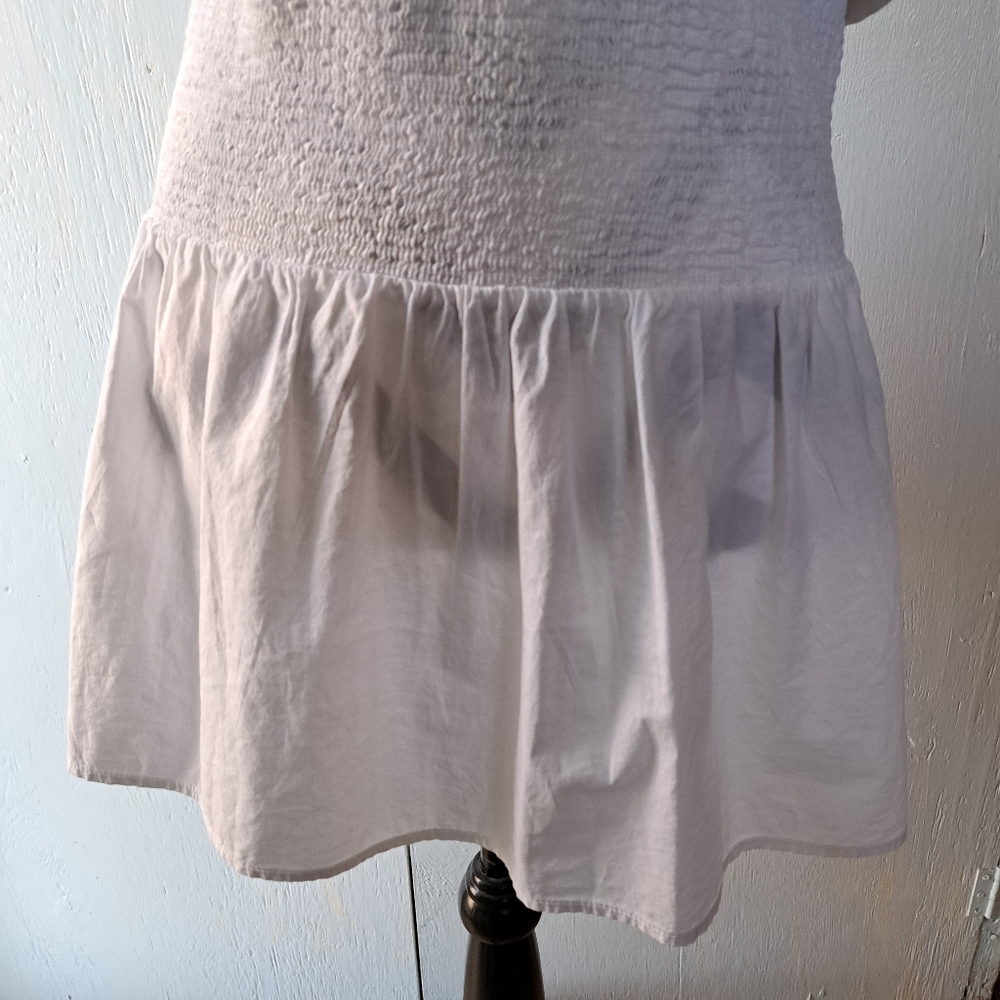 Nation Ltd. T-shirt Smocked Waist Ruffle Tiered Hem Mini Dress White SZ M - Picture 4 of 6